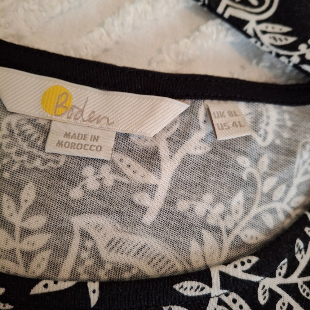 Boden Women US 4 Long Jersey Dress Black White Floral Long Sleeve Ruched Side - Picture 7 of 11